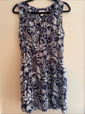 LOFT Navy and White Paisley Sleeveless Dress